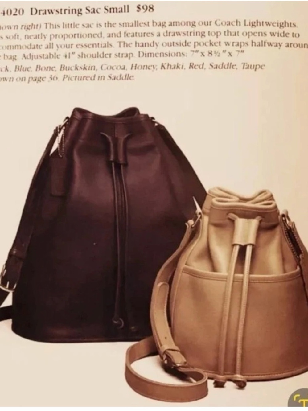 1990 vintage Coach Leather pocket Drawstring Bucket Bag 4020 Made in the USA - Picture 11 of 11